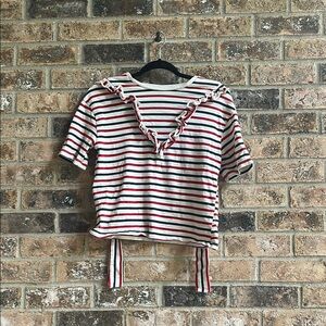 Zara Red Ruffled Crop Blouse with Sailor Collar